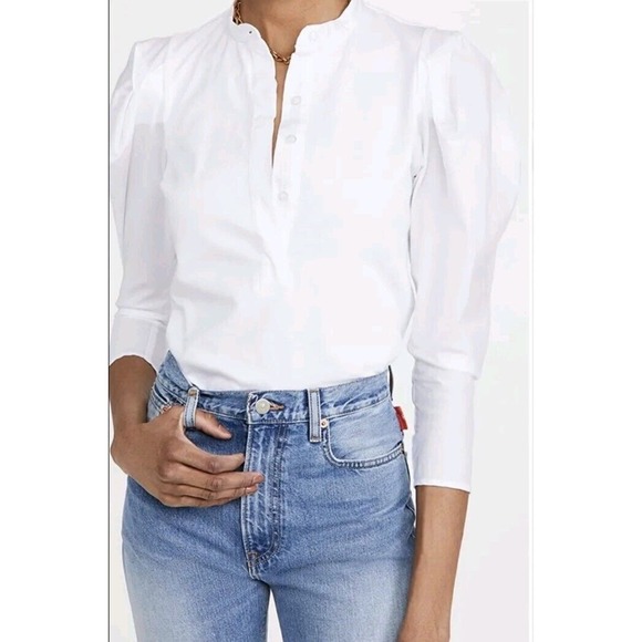 Revolve A.L.C. Robbie Top Women's 12 Mutton Sleeve White Puff Shoulder Blouse - Picture 2 of 14